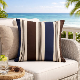 Elegante streep cabana stijl navyblauw bruin  kussen