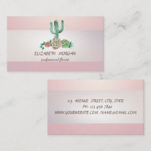 Elegante Streep Cactus Succulent Roze Visitekaartje