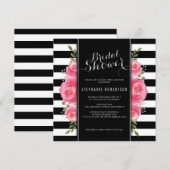 Elegante streep en bloemen bruids douche uitnodigi kaart (Voorkant / Achterkant)