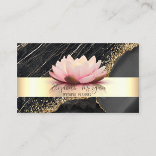 Elegante streep lotus zwarte marmer gouden paillet visitekaartje