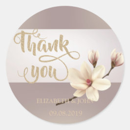 Elegante Streep Magnolia Huwelijkssticker Ronde Sticker