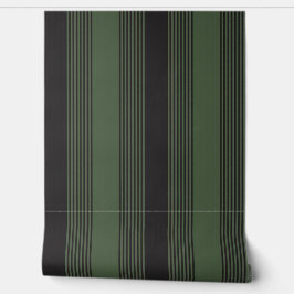 Elegante Streep Mooie Textuur Groen Zwart Behang