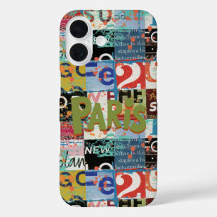 Elegante street art multicolor collage Parijs iPhone 16 Hoesje