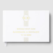 Elegante strepen en initialen witte bruiloft gastenboek (Voorkant)