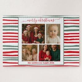 Elegante Strepen familie Foto vrolijk kerstfeest s Legpuzzel