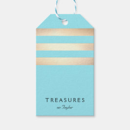 Elegante strepen FAUX Goud Turquoise Blauw Cadeaulabel
