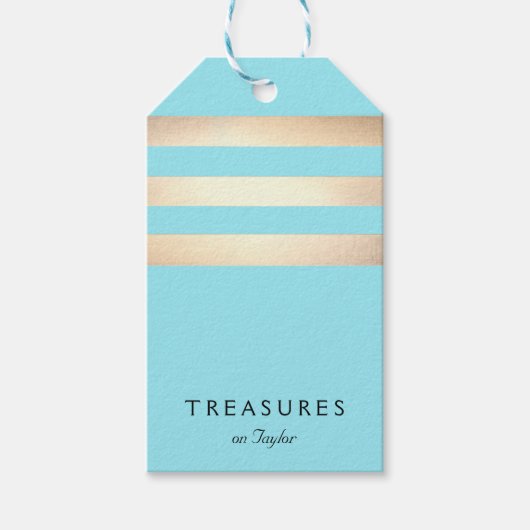 Elegante strepen FAUX Goud Turquoise Blauw Cadeaulabel (Voorkant)