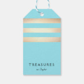 Elegante strepen FAUX Goud Turquoise Blauw Cadeaulabel (Achterkant)