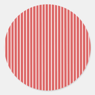Elegante Strepen Wit - Koraal Rood Ronde Sticker