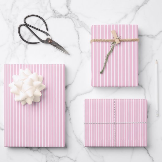 Elegante strepen wit - lichtroze inpakpapier vel (Voorkant)