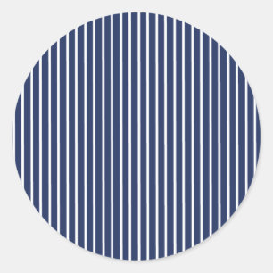 Elegante Strepen Wit - Marineblauw Ronde Sticker