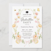 Elegante strik bloementuin afstudeerfeest kaart (Voorkant)