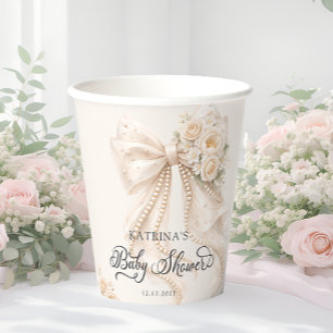 Elegante strik bloemige baby shower papieren bekers