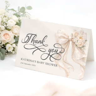 Elegante strik bloemige babyshower bedankkaart
