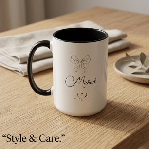 Elegante strik en hart gepersonaliseerd ontwerp mok