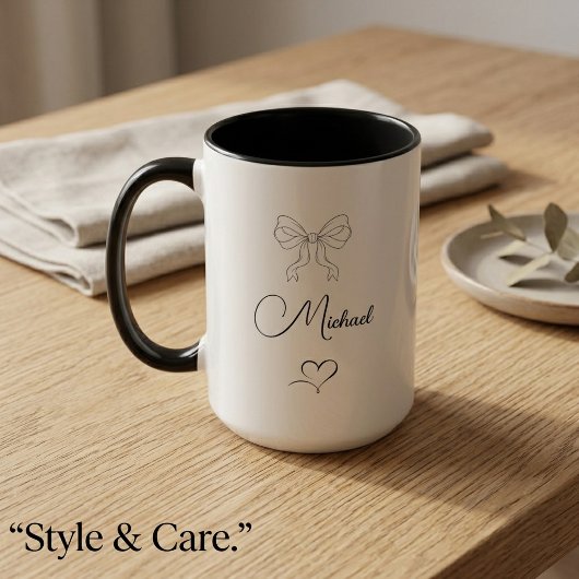 Elegante strik en hart gepersonaliseerd ontwerp mok