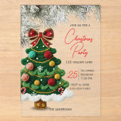 Elegante strik kerstboom feest acryl uitnodigingen (Voorkant)