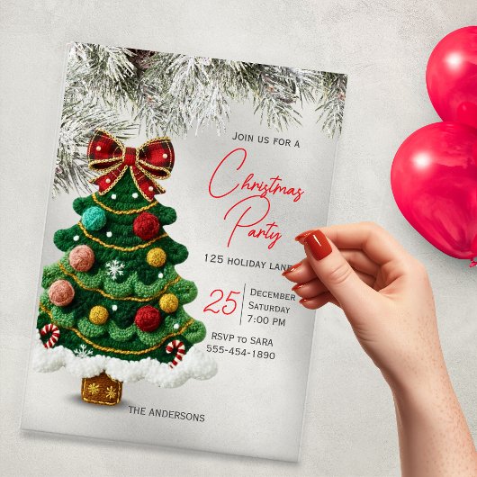 Elegante strik kerstboom feest acryl uitnodigingen