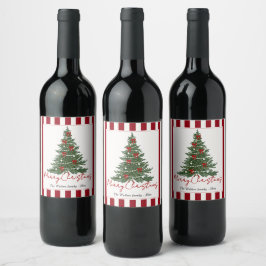 Elegante strik kerstboom feest wijnlabel wijn etiket