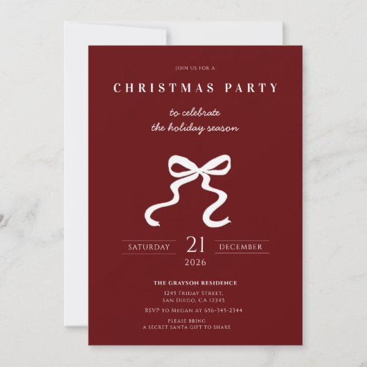 Elegante strik kerstfeest uitnodiging (Voorkant)