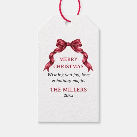 Elegante Strik Kerstmis Cadeaulabel (Voorkant)