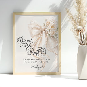 Elegante strik met bloemen baby shower luier raffl poster