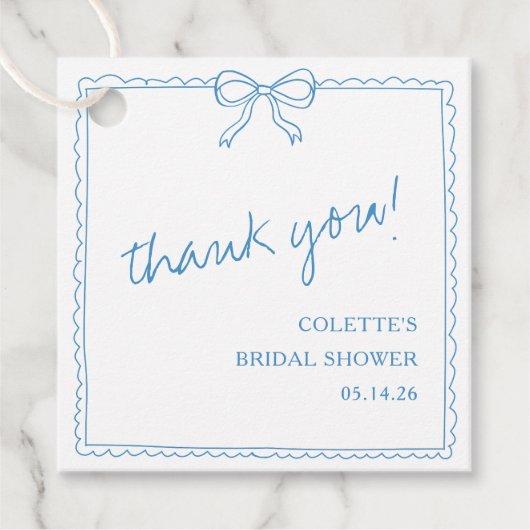 Elegante strik met de hand getekende bruids-shower bedankjes labels (Voorkant)