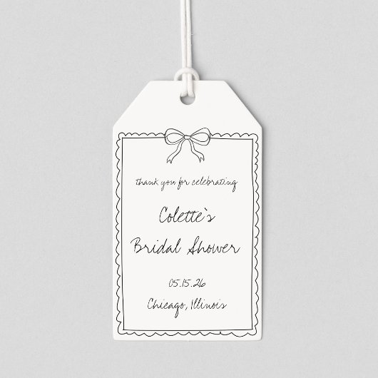 Elegante Strik Met De Hand Getekende Bruiloftsdouc Cadeaulabel