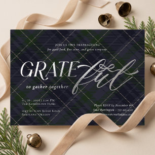 Elegante strik met ruit Thanksgiving-diner Folie Uitnodiging
