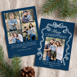 Elegante strik Navy Kerstmis 5 foto Feestdagenkaart