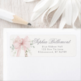 Elegante strik neutraal babyshower retouradres etiket