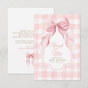 Elegante strik roze geruite schattige dank je bedankkaart