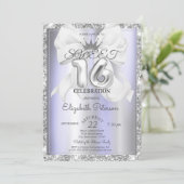Elegante strik,tiara,paarse zilveren glitters Swee Kaart (Staand voorkant)