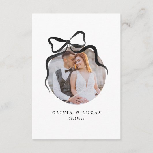 Elegante strik Whimsical zwart-wit foto bruiloft Bedankkaart (Voorkant)