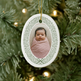 Elegante strikende baby's 1e kerst foto keramisch ornament