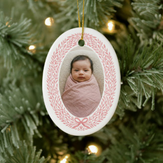 Elegante strikende baby's 1e kerst foto keramisch ornament