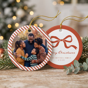 Elegante strikfamiliefoto Kerstmis Keramisch Ornament