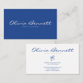 Elegante strikkaart blauw & wit visitekaartje