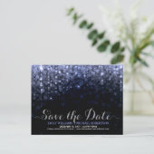 Elegante string lampjes blauw bokeh save the date aankondigingskaart (Staand voorkant)