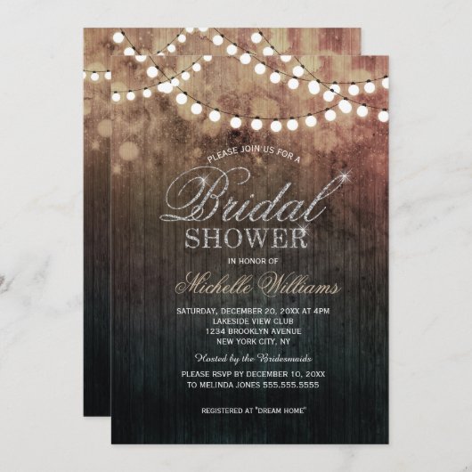 Elegante string lichten bruin bokeh vrijgezellenfe kaart (Voorkant / Achterkant)