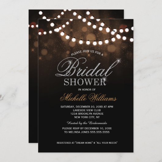 Elegante string lichten bruin bokeh vrijgezellenfe kaart (Voorkant / Achterkant)