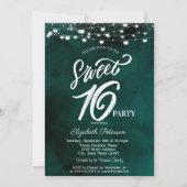 Elegante String Lights Confetti Green Sweet 16 Kaart (Voorkant)