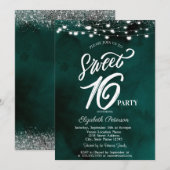 Elegante String Lights Confetti Green Sweet 16 Kaart (Voorkant / Achterkant)