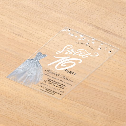 Elegante String Lights Jurk Stoffig Blauw Zoet 16 Acryl Uitnodigingen (Laagn)