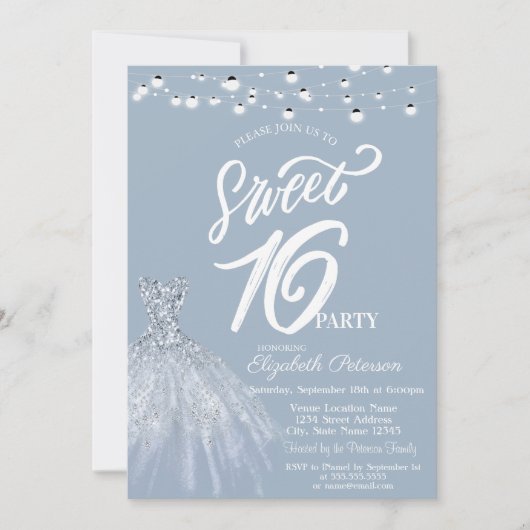 Elegante String Lights Jurk Stoffig Blauw Zoet 16 Kaart (Voorkant)