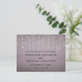Elegante String Lights Mauve Bewaar de datum STD Aankondigingskaart (Staand voorkant)