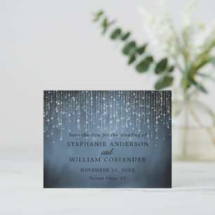 Elegante String Lights Navy Blue Save the Date STD Aankondigingskaart