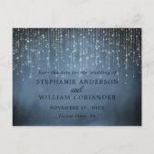 Elegante String Lights Navy Blue Save the Date STD Aankondigingskaart (Voorkant)