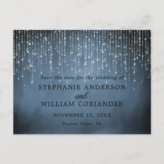 Elegante String Lights Navy Blue Save the Date STD Aankondigingskaart (Voorkant)