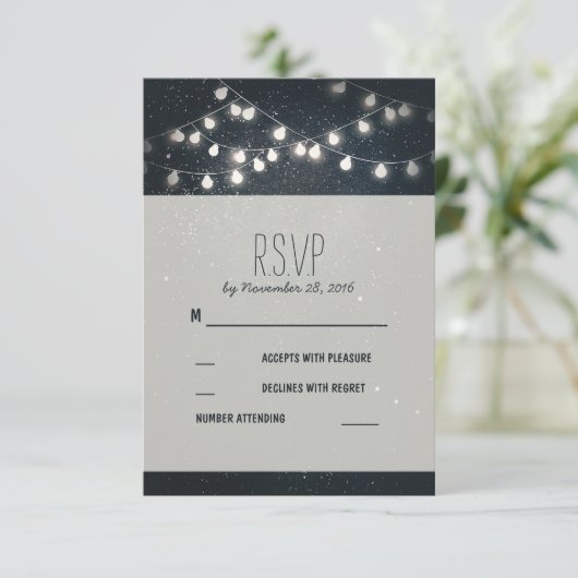 Elegante String Lights Night Stars Wedding RSVP (Staand voorkant)